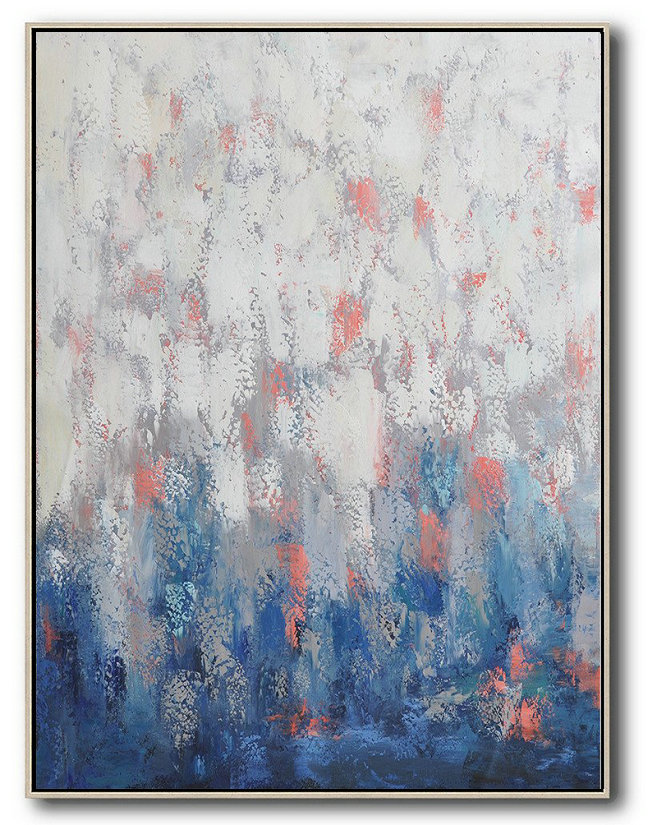 Unique Canvas Art,Vertical Palette Knife Contemporary Art,Large Abstract Wall Art,Blue,White,Pink,Purple.etc